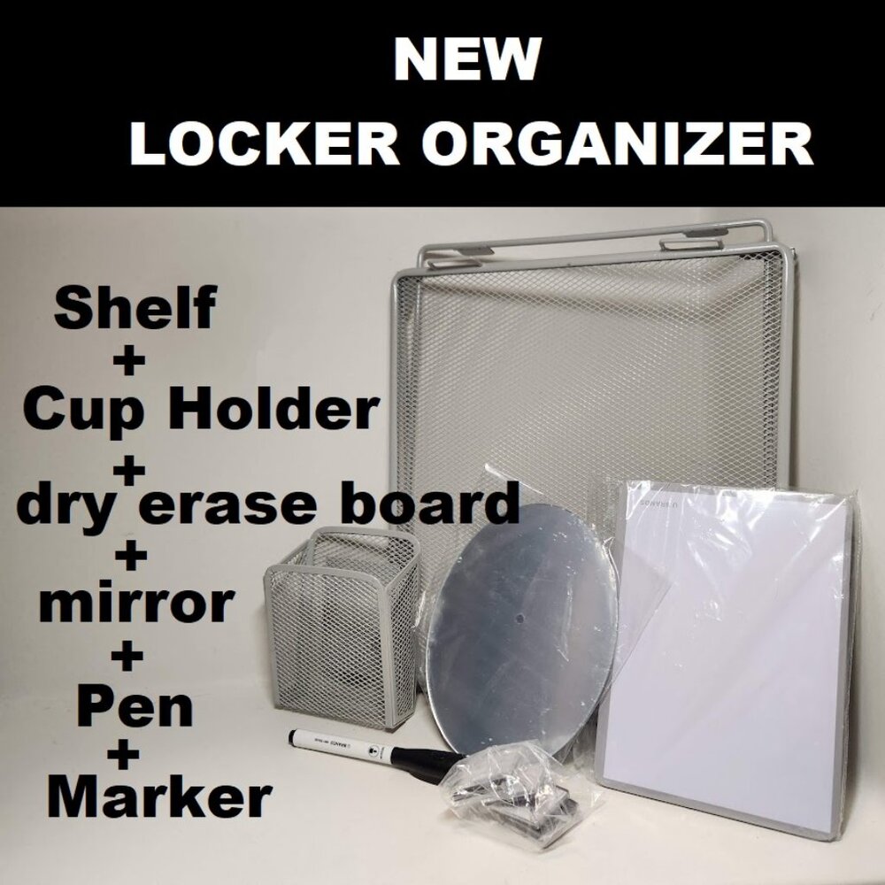 NEW School Locker Organizer Shelf Whiteboard Storage Cup Dry Erase Mirror School